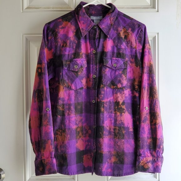dELiA*s Tops Upcycled Distressed Flannel Shirt With Metallica Rock